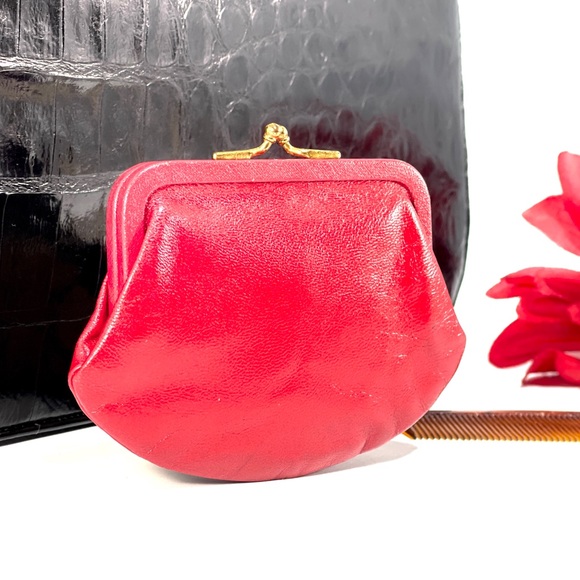 VINTAGE BELLESTONE | Genuine Alligator Satchel | Coin purse | Black & Red - Picture 3 of 15